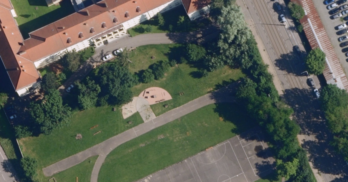 Letecký snímek – Parkour hřiště Jana Babáka, Brno
