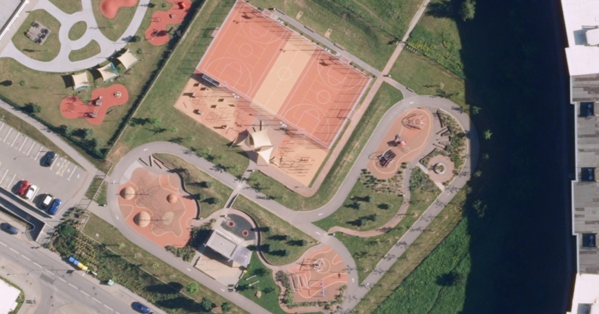 Letecký snímek – Workoutové hřiště Kamechy - Workout, Brno