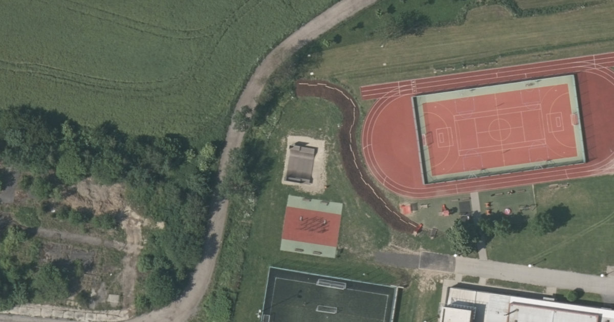 Letecký snímek – Skatepark Minirampa Rudolfov, Rudolfov